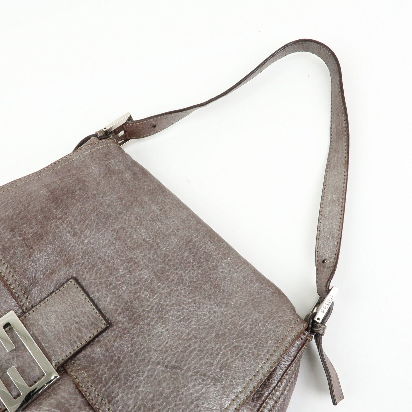 FENDI Mamma Baguette Leather Shoulder Bag Metallic Brown 8BR001