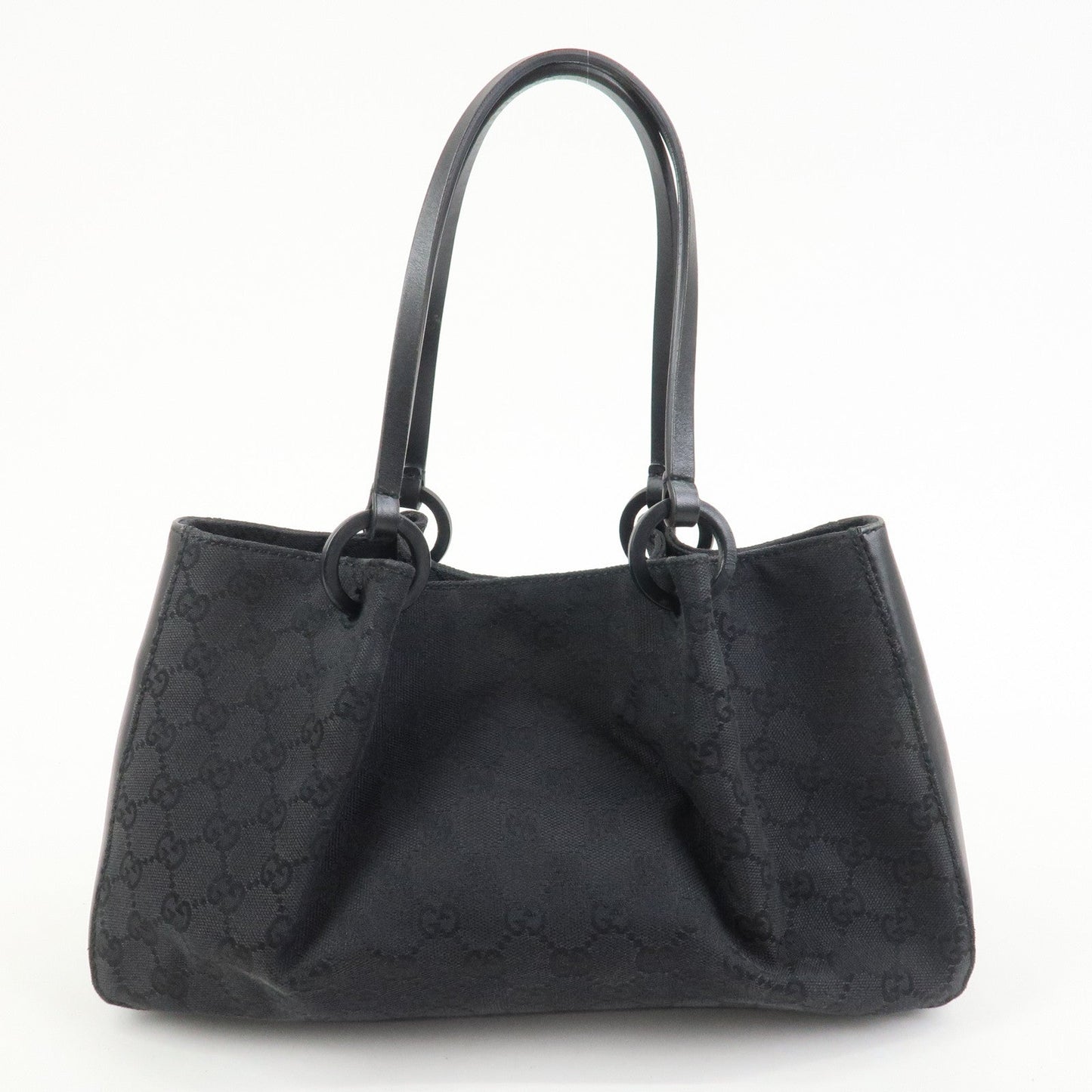 GUCCI GG Monogram Canvas Leather Tote Shoulder Bag Black 94898