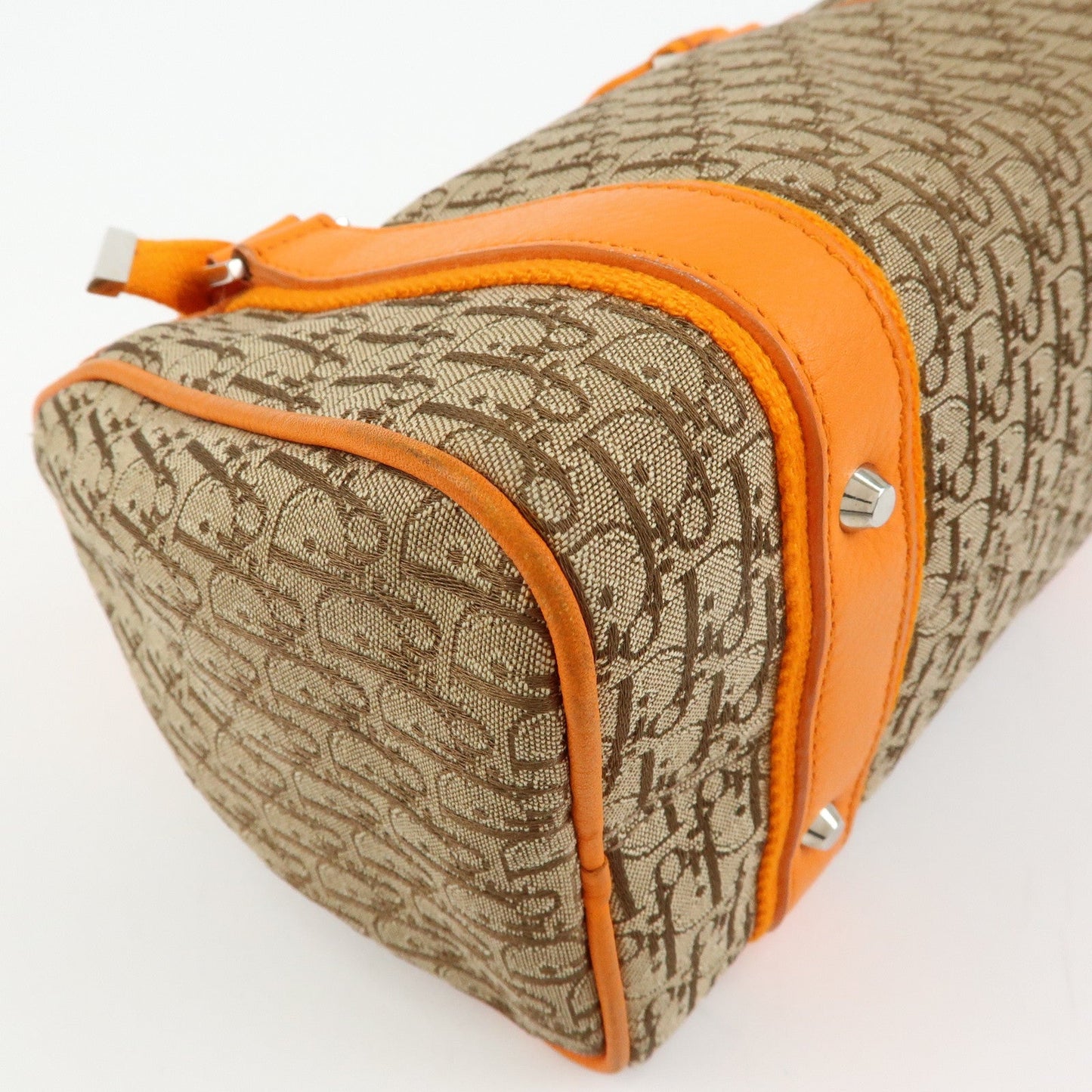 Christian Dior Trotter Canvas Leather Boston Hand Bag Beige Orange