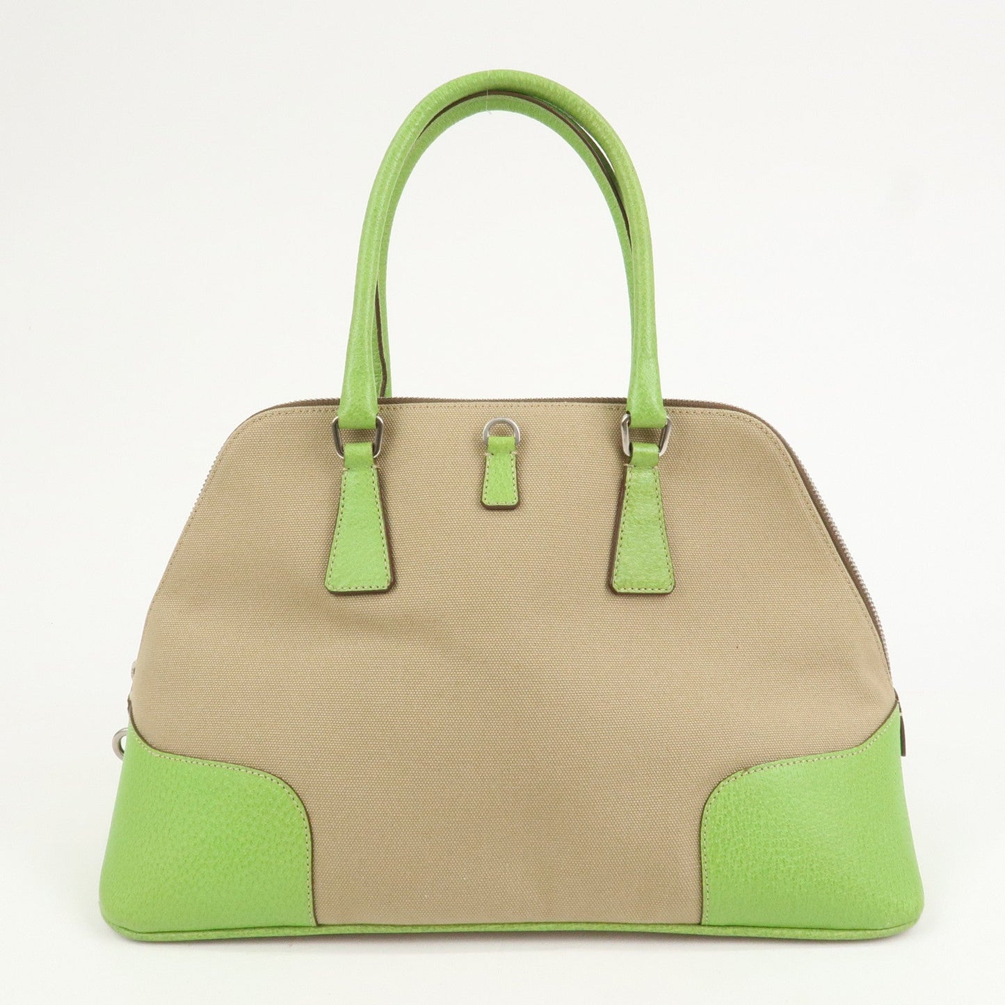 PRADA Canvas Leather Tote Bag Hand Bag Beige Light Green BN0082