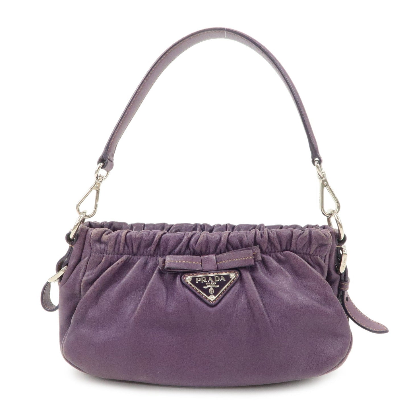 PRADA Ribbon Leather Shoulder Bag Hand Bag Purple