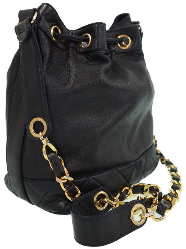Chanel Drawstring Type Chain Shoulder Bag Navy