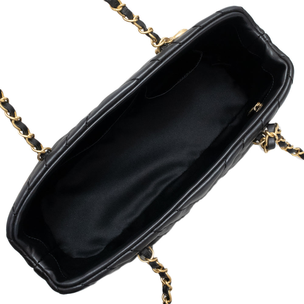Chanel CC Mark Charm Chevron V Stitch Chain Calfskin Black
