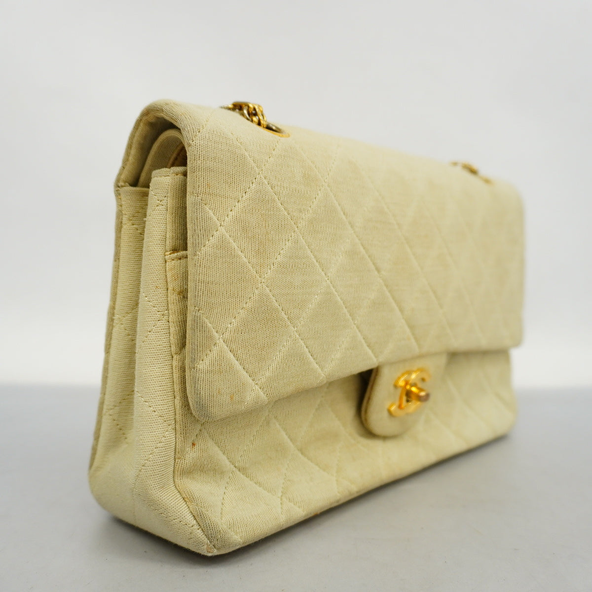 Chanel Shoulder Bag Matelasse Chain Cotton Beige