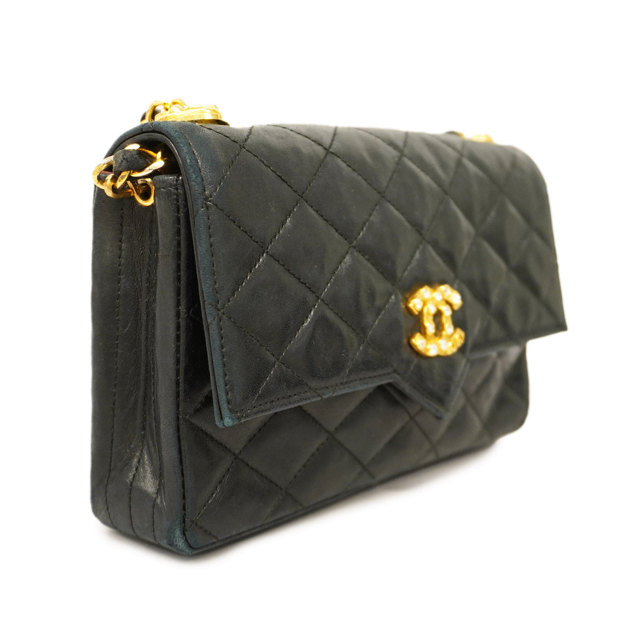 Chanel Shoulder Bag Matelasse Single Chain Lambskin Black