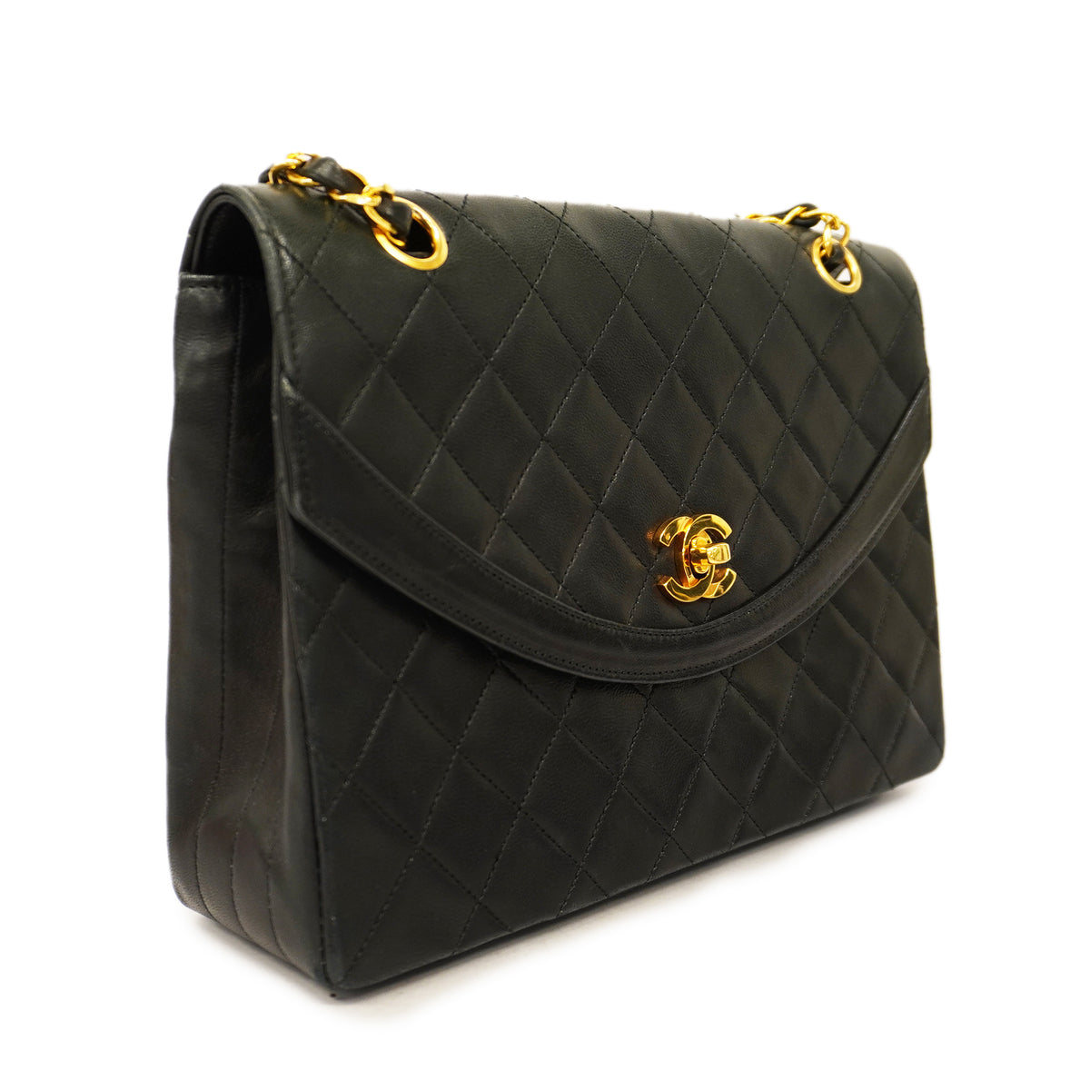 Chanel Shoulder Bag Matelasse W Chain Lambskin Black