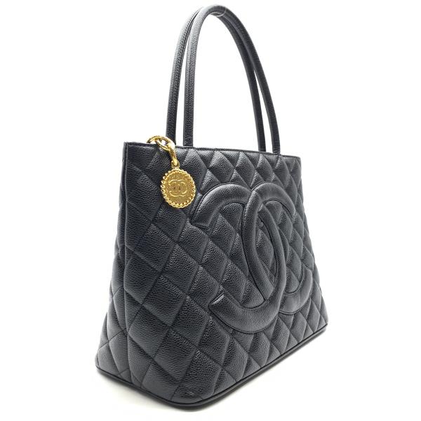 Chanel Tote Caviar Skin Tote Black Gold Metal Fittings