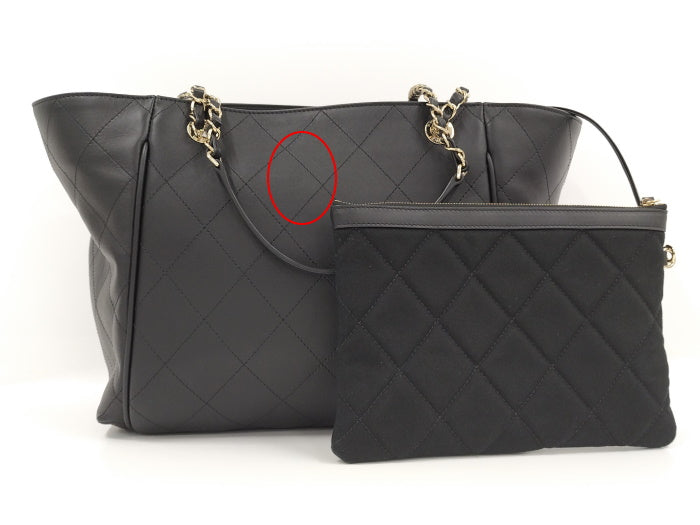 Chanel Chain Shoulder Bag Wild Stitch Leather Black