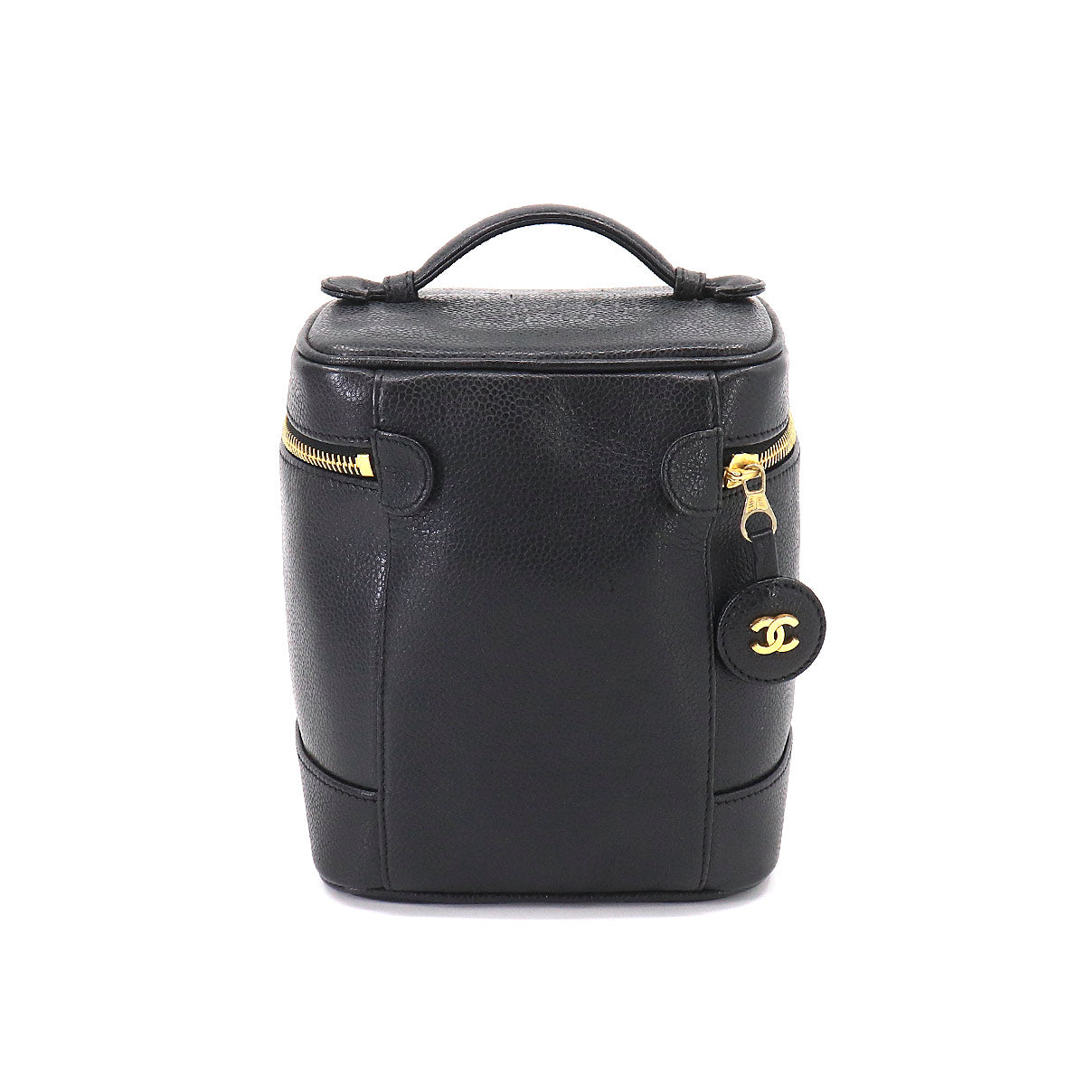 Chanel Vanity Hand Bag Caviar Skin Leather Black Cocomark Gold Hardware