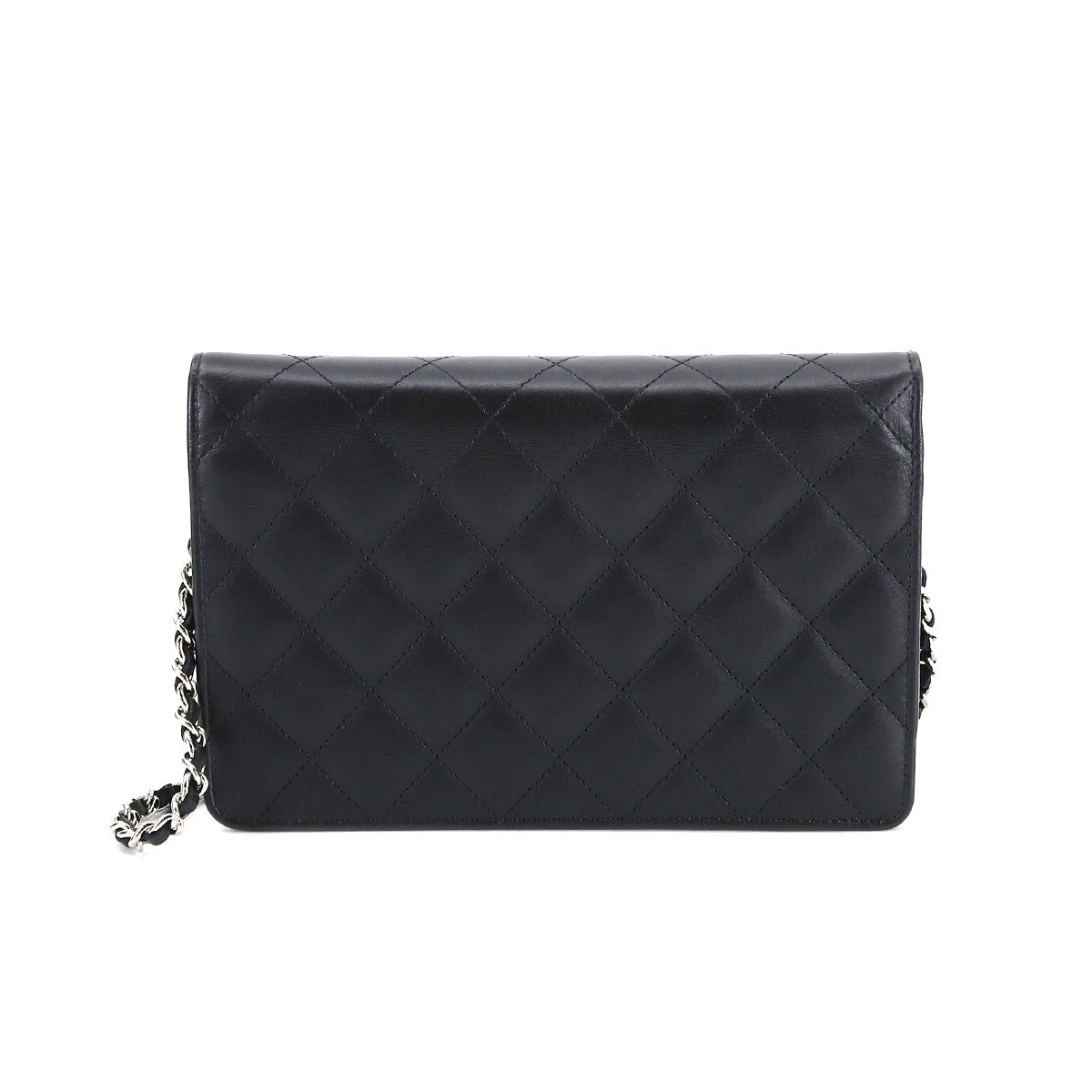 Chanel Cambon Line Chain Wallet Bifold Long Wallet Leather Enamel Black Silver Metal Fittings