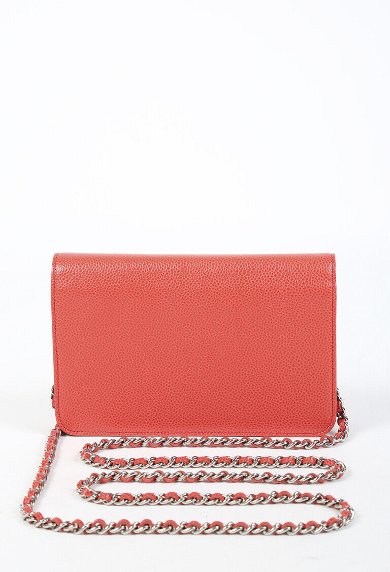 Chanel Timeless Wallet on Chain Red Orange Caviar Leather CC Crossbody Bag