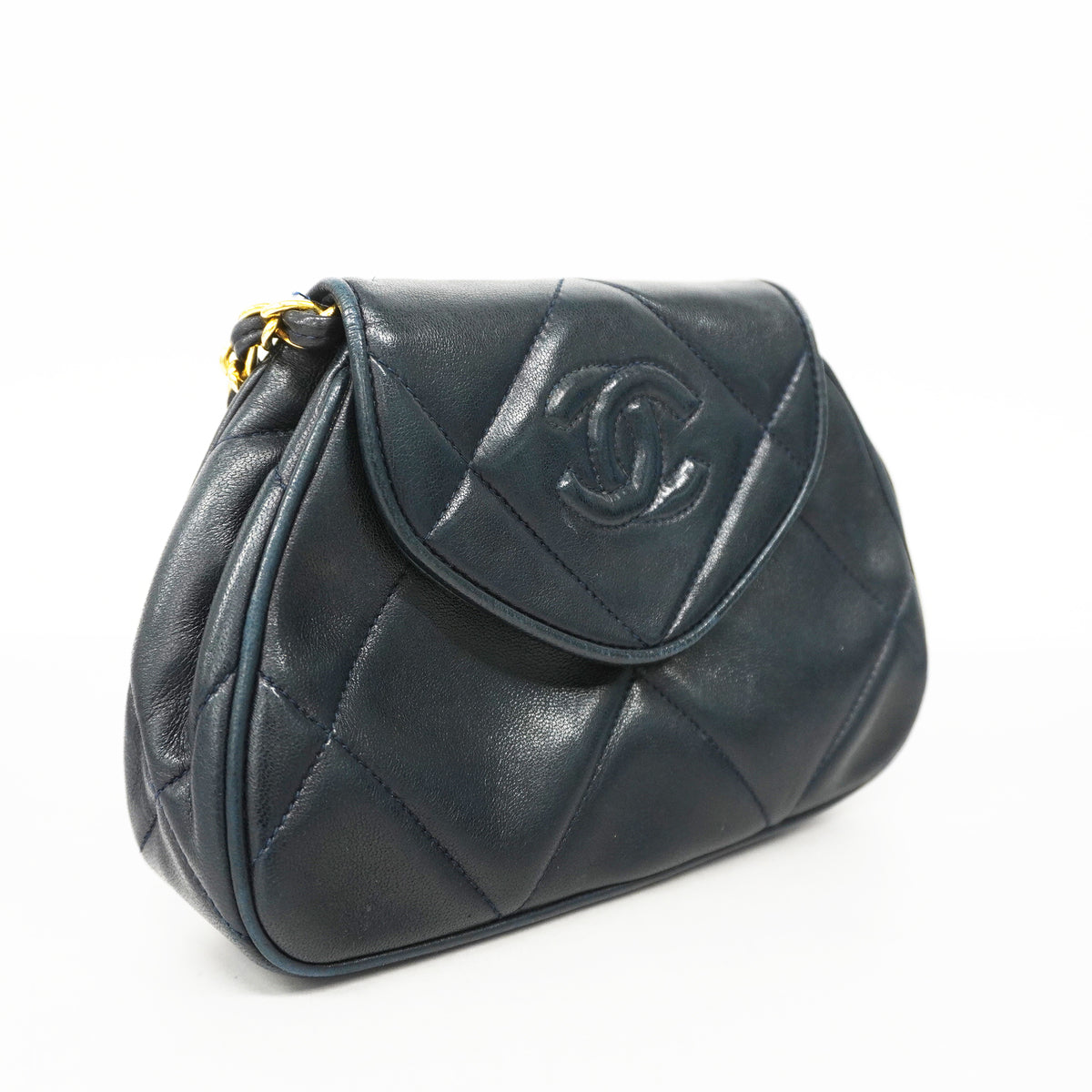 Chanel Shoulder Bag Matelasse Chain Lambskin Navy