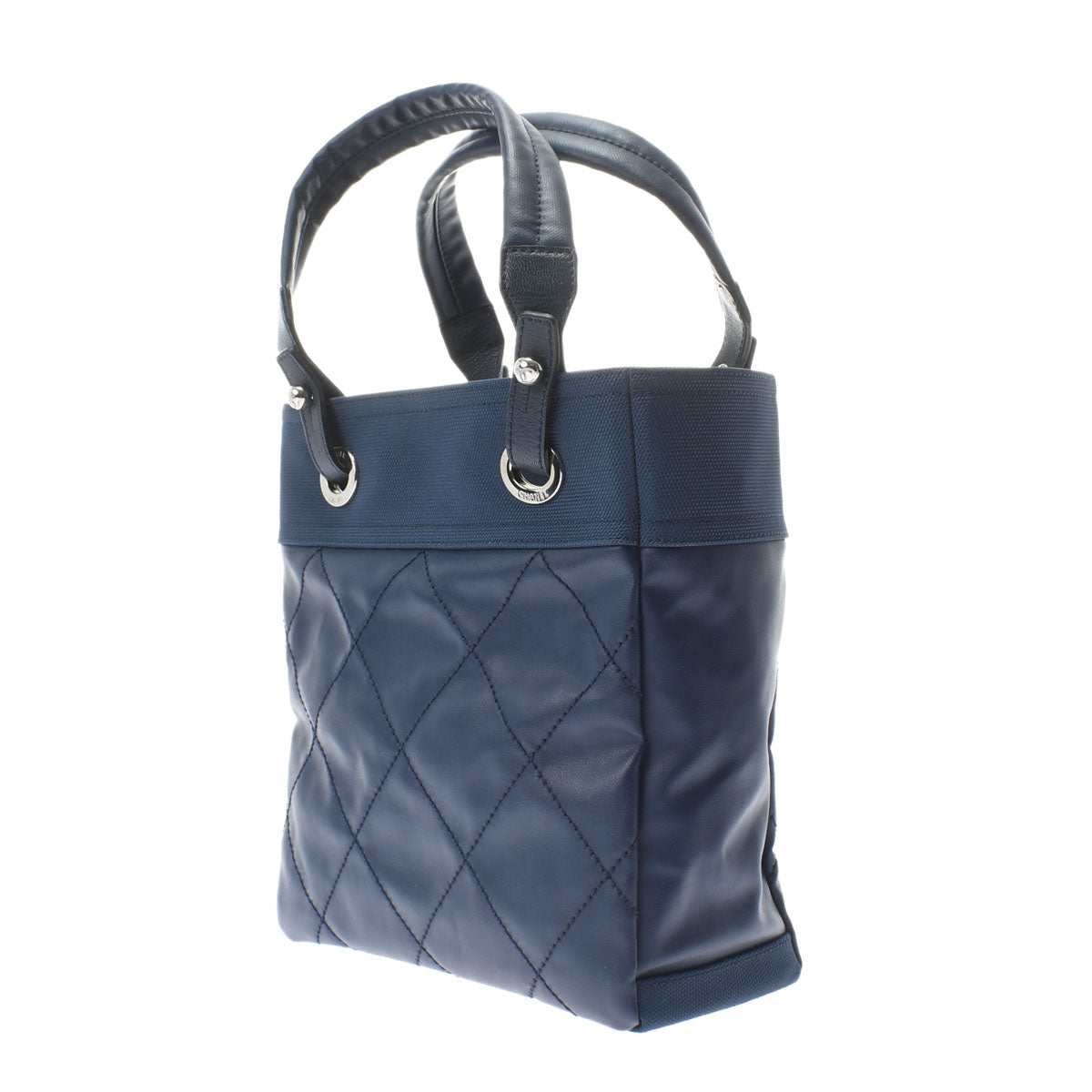 Chanel Paris Biarritz PM Blue/Silver Hardware Coated Canvas Tote Bag