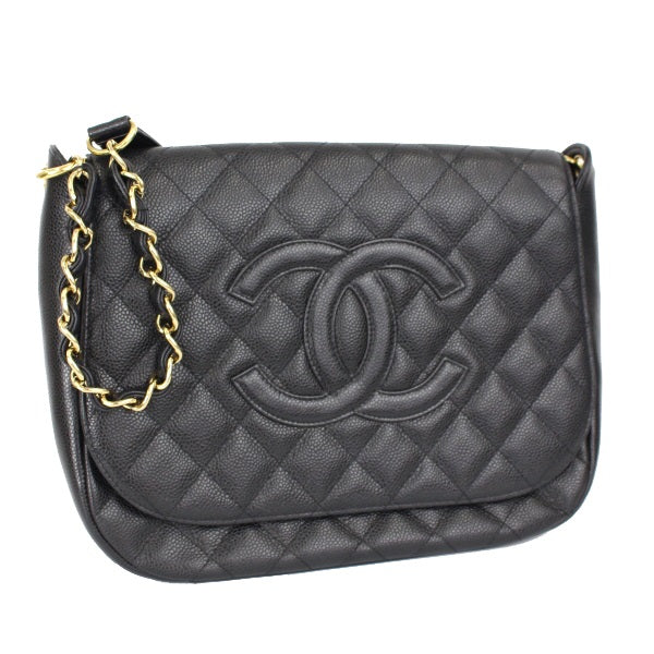 Chanel Chain Shoulder Bag Caviar Skin Cocomark Flap Black