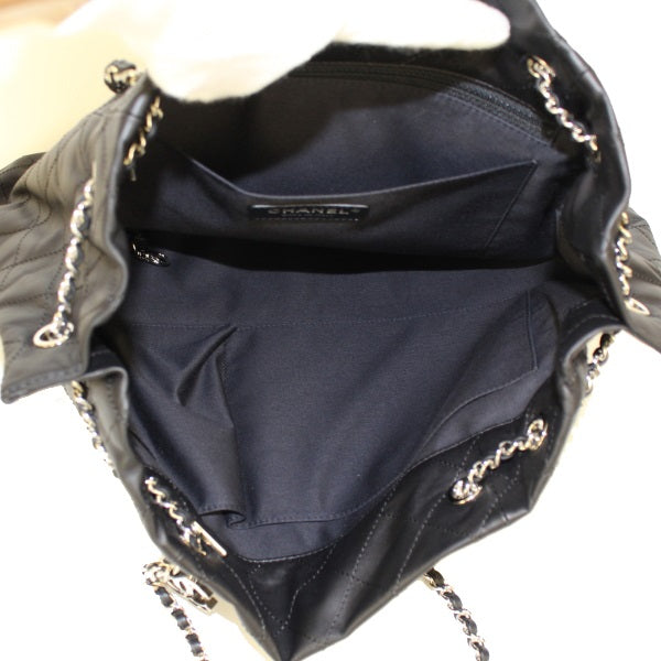 Chanel Chain Tote Bag Charm Lambskin Black Silver