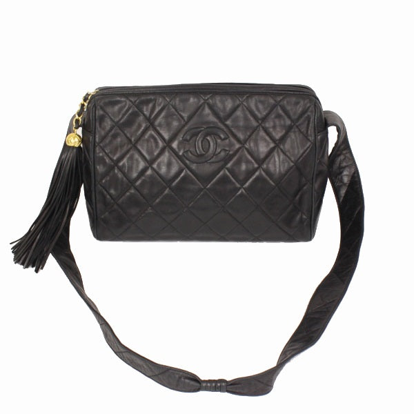 Chanel Matelasse Shoulder Bag Tassel Lambskin Coco Mark Black