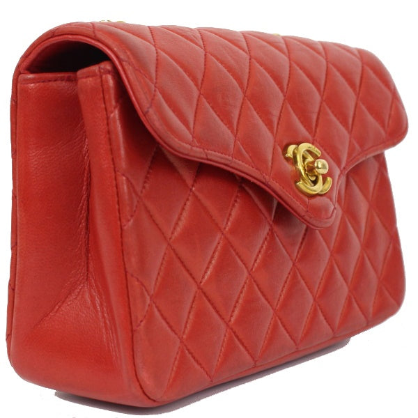 Chanel Chain Shoulder Bag Matelasse Sheepskin Red
