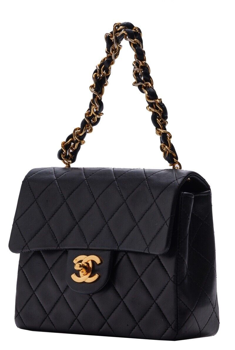 Chanel Mini Matelasse Turn Lock Single Flap Chain Handbag Lambskin Black
