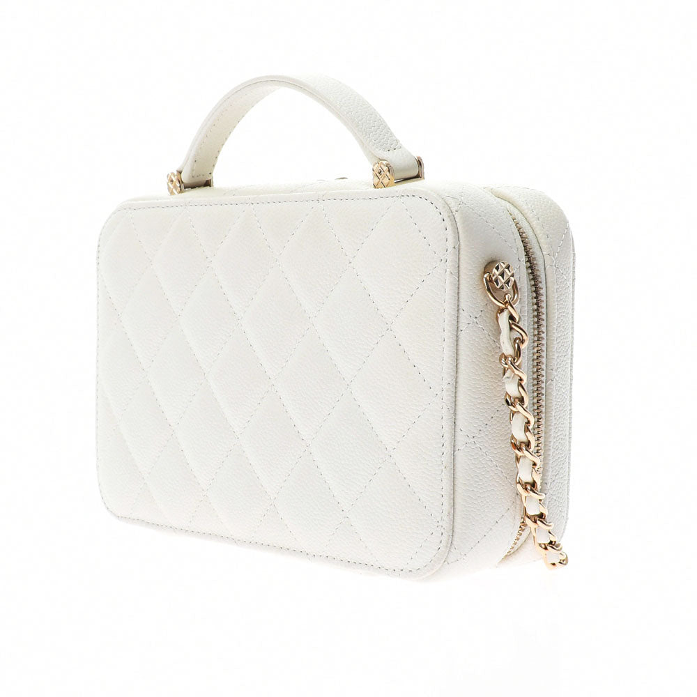 Chanel Matelasse Vanity Case White Gold Hardware Grained Calfskin Shoulder Bag
