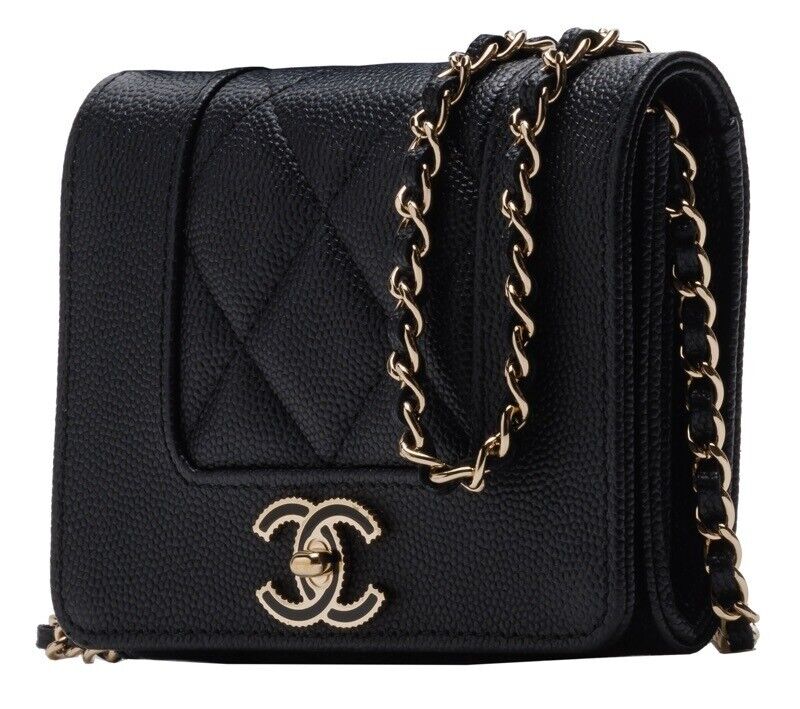 Chanel Mini Matelasse Push Lock Chain Shoulder Caviar Skin Gold Hardware