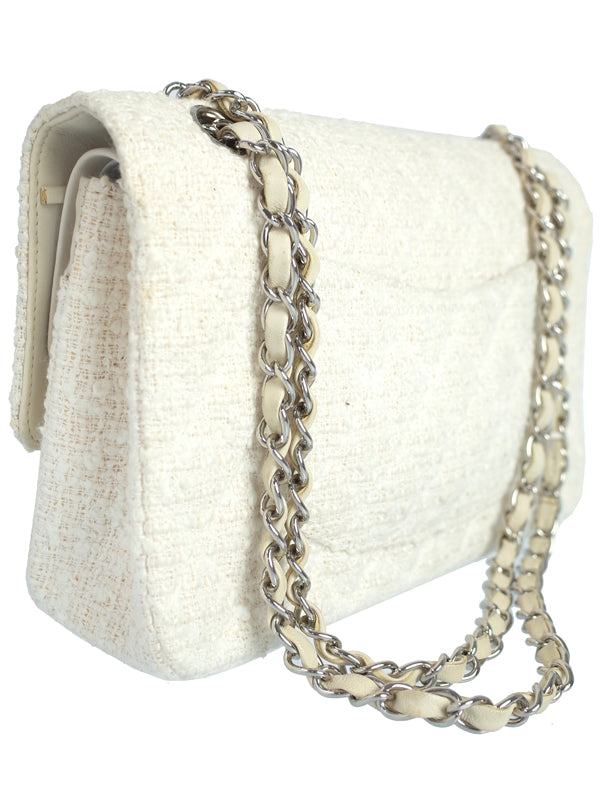 Chanel Tweed Matelasse Chain Shoulder Bag White