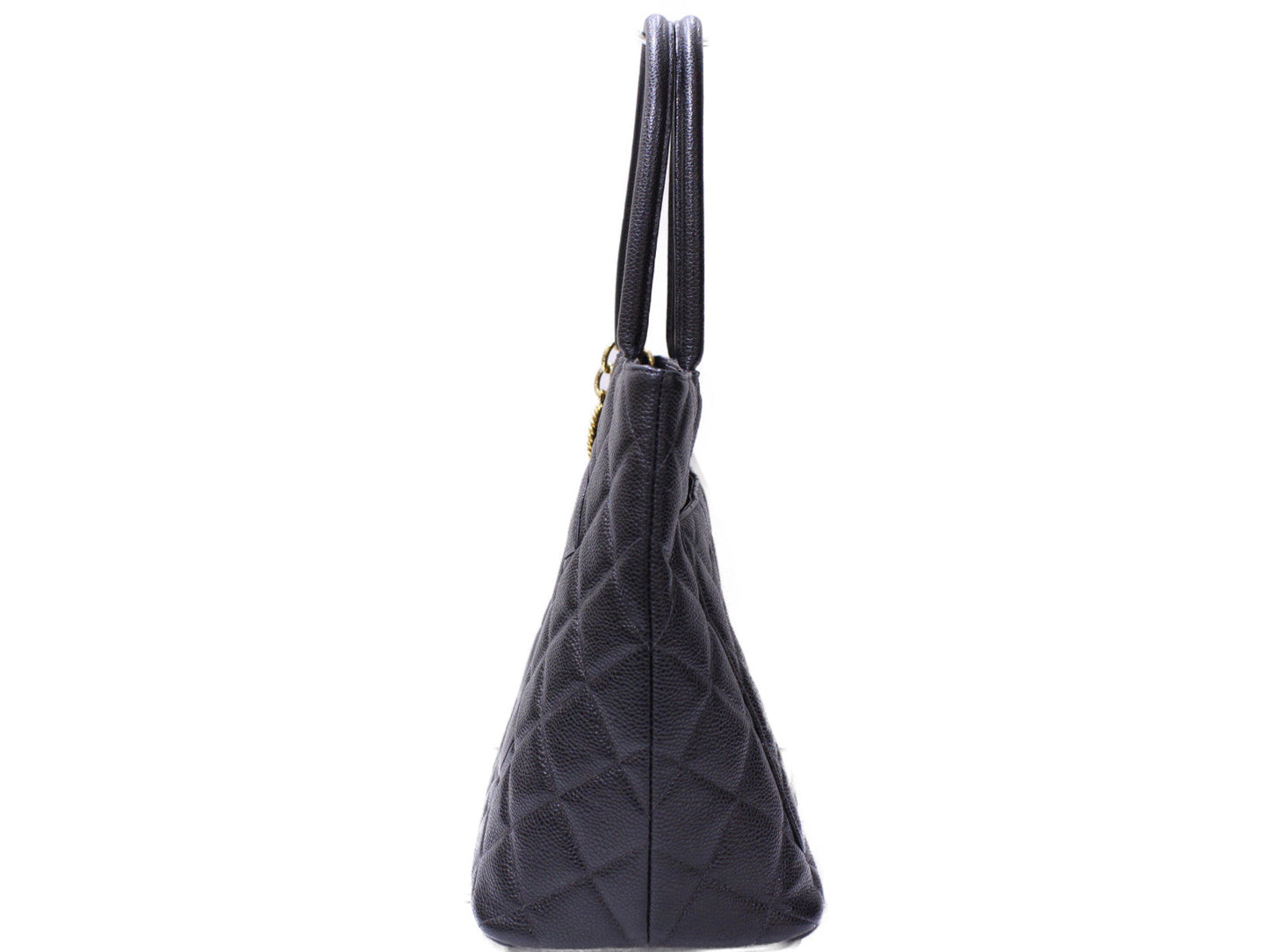 Chanel Caviar Skin Black Gold Metal Fittings Tote Bag