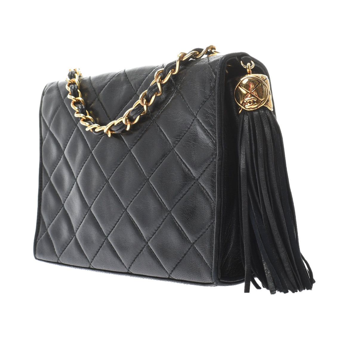 Chanel Matelasse Fringe Chain Shoulder Black Gold Hardware Lambskin Shoulder Bag