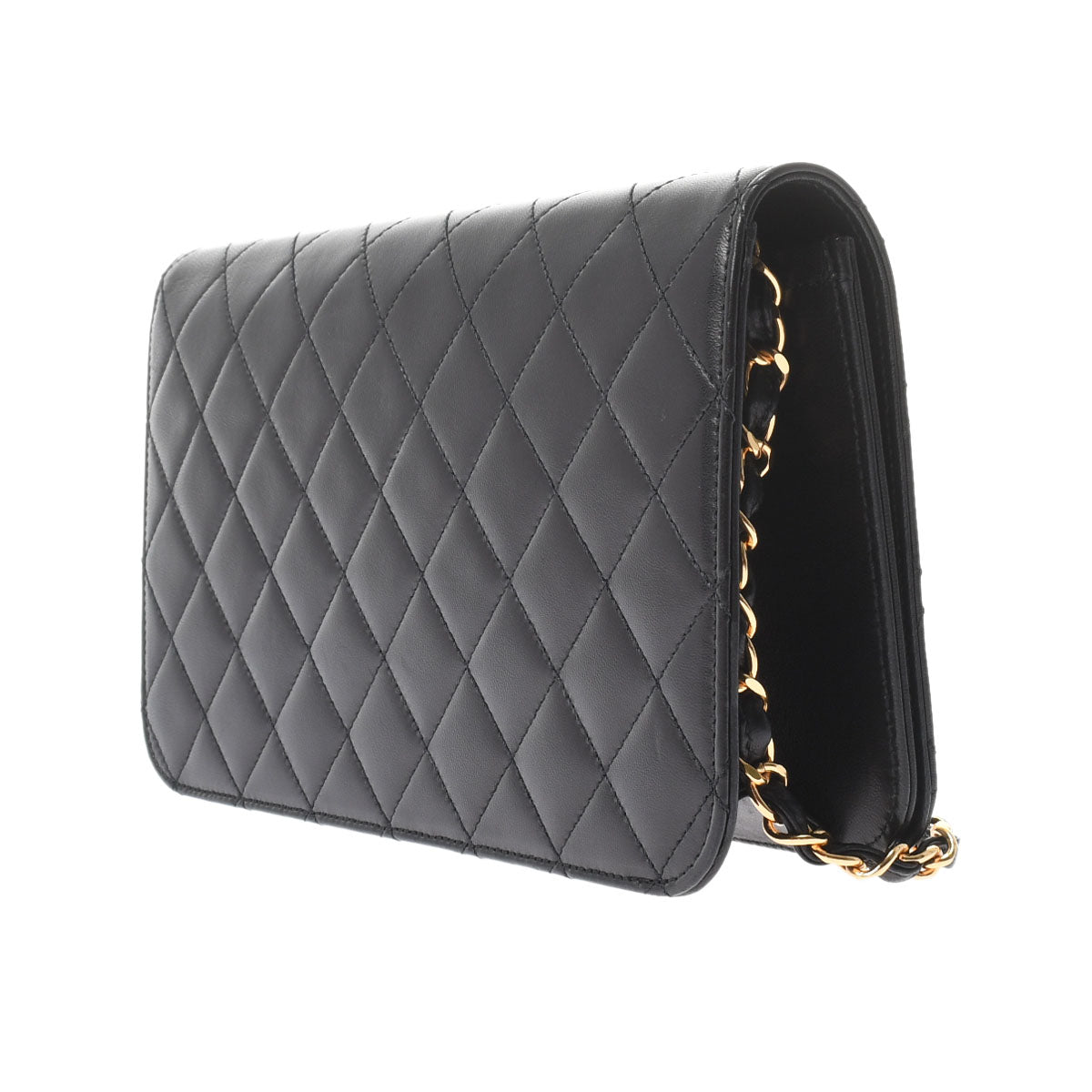 Chanel Matelasse Full Flap Push Lock Chain Shoulder Black Gold Hardware Lambskin Shoulder Bag