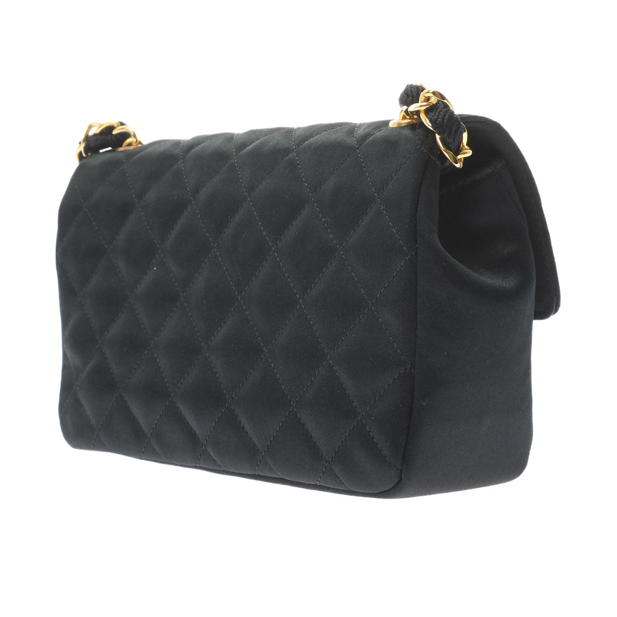 Chanel Mini Matelasse Chain Shoulder Black Gold Hardware Satin Shoulder Bag
