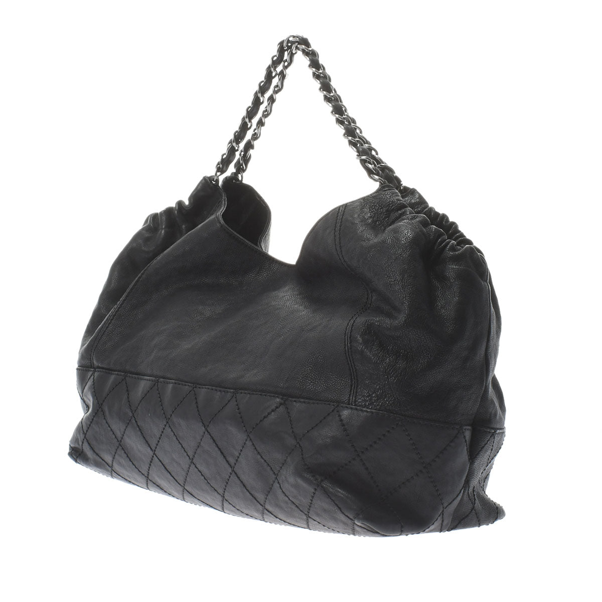 Chanel Cococabas Black Silver Hardware Leather Shoulder Bag