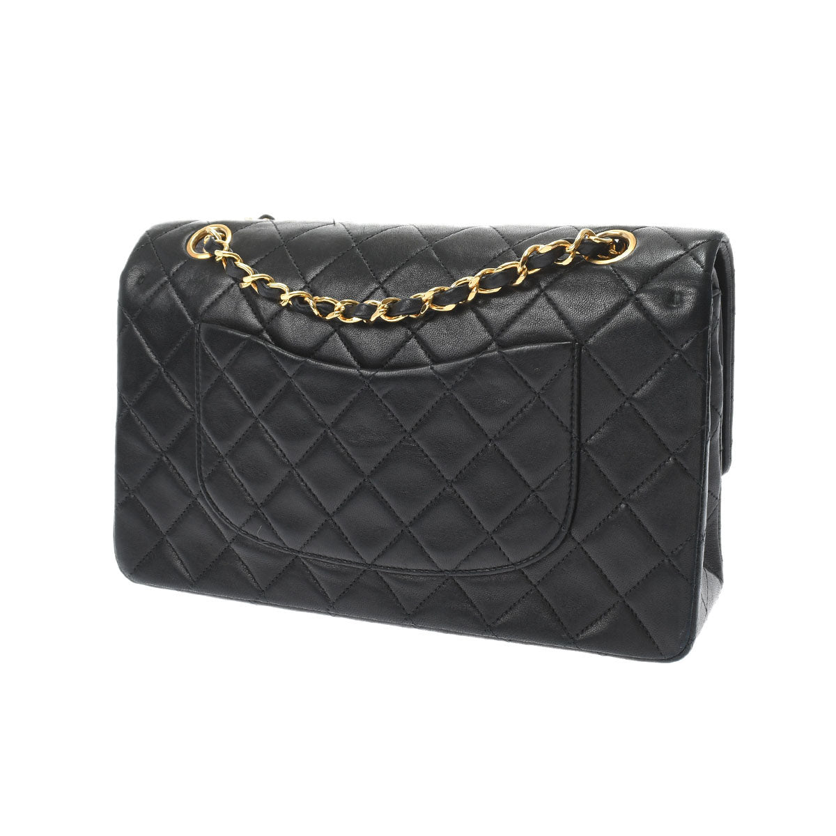 Chanel Matelasse W Flap W Chain Shoulder 25 Black Gold Hardware Lambskin Shoulder Bag
