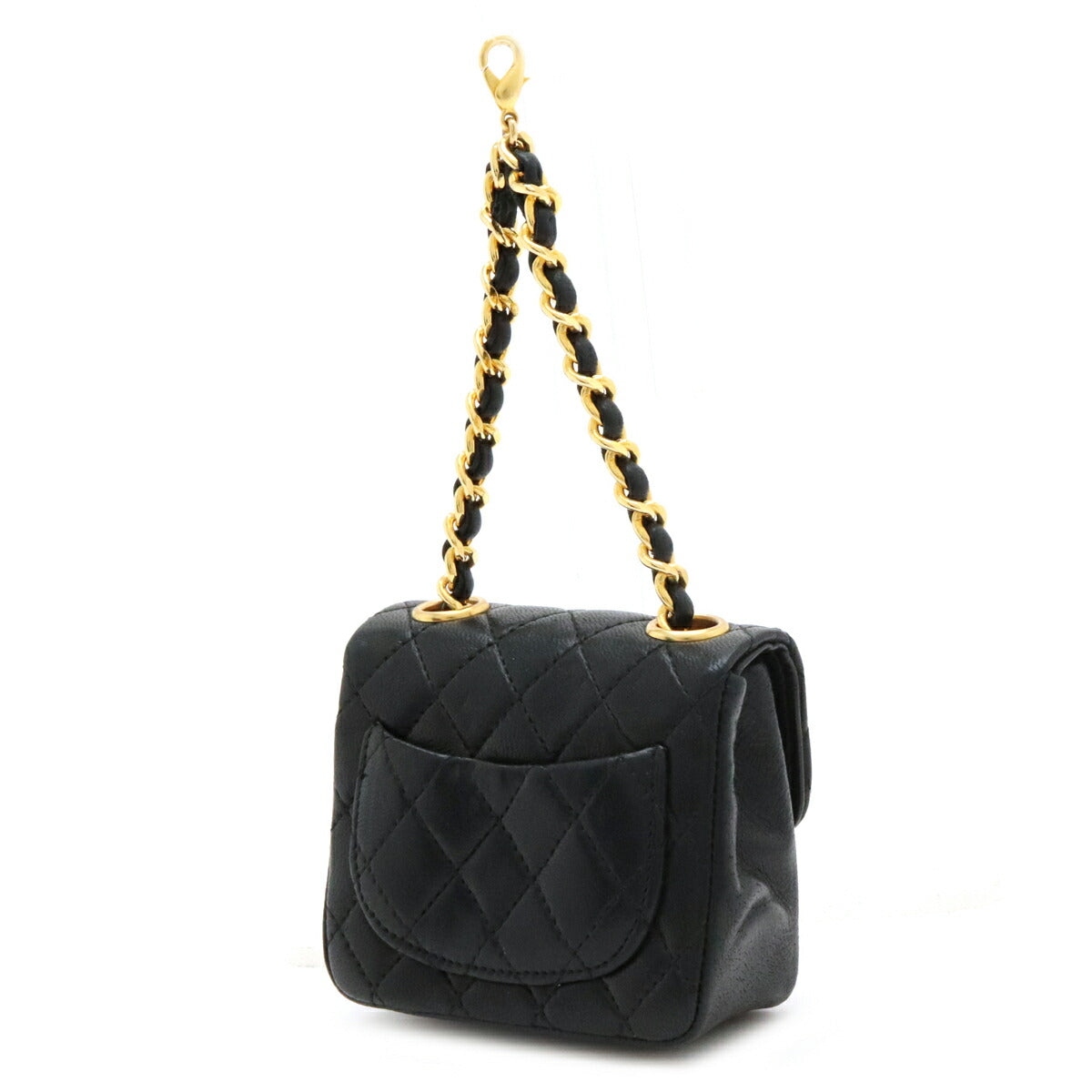 Chanel Mini Matelasse Coco Mark Chain Bag Charm Leather Black Gold