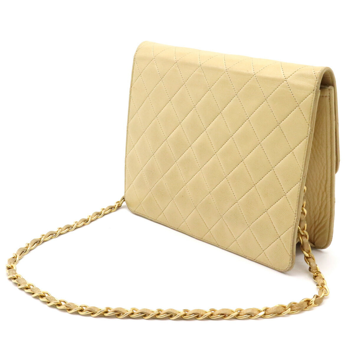 Chanel Matelasse Coco Mark Chain Semi-Shoulder Lambskin Beige Gold