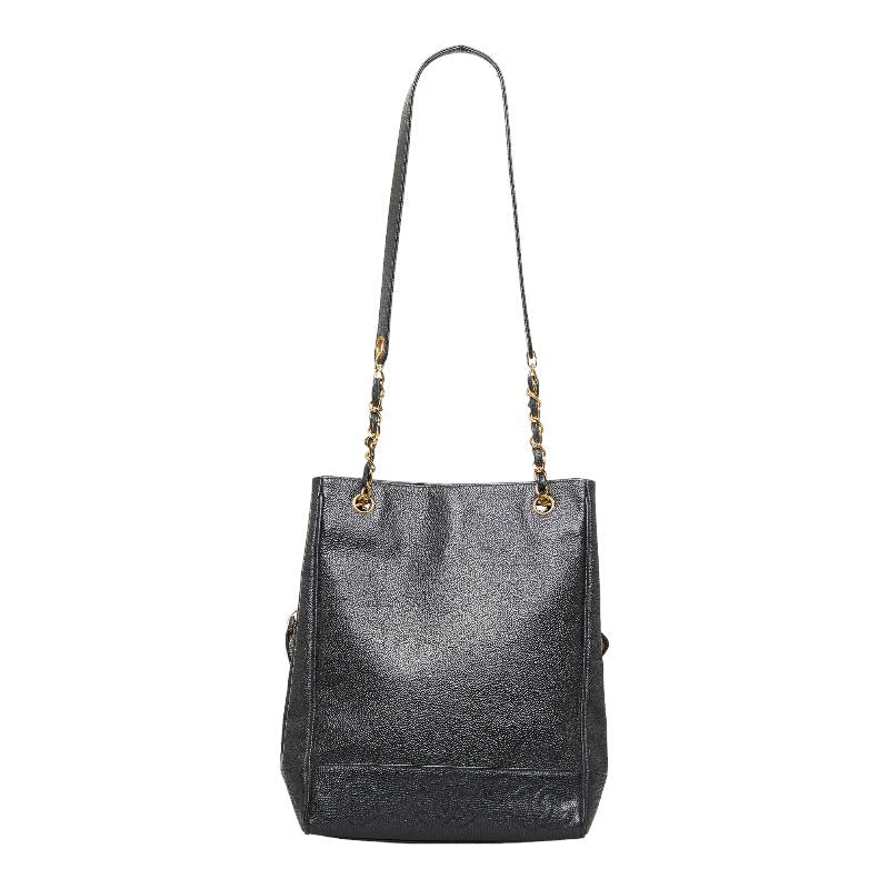 Chanel Coco Mark Handbag Tote Bag Black Gold