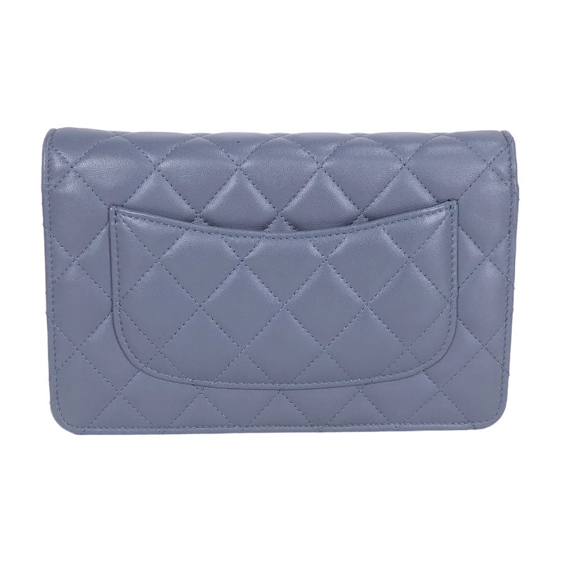 Chanel Matelasse Chain Wallet Silver Hardware Shoulder Bag Blue