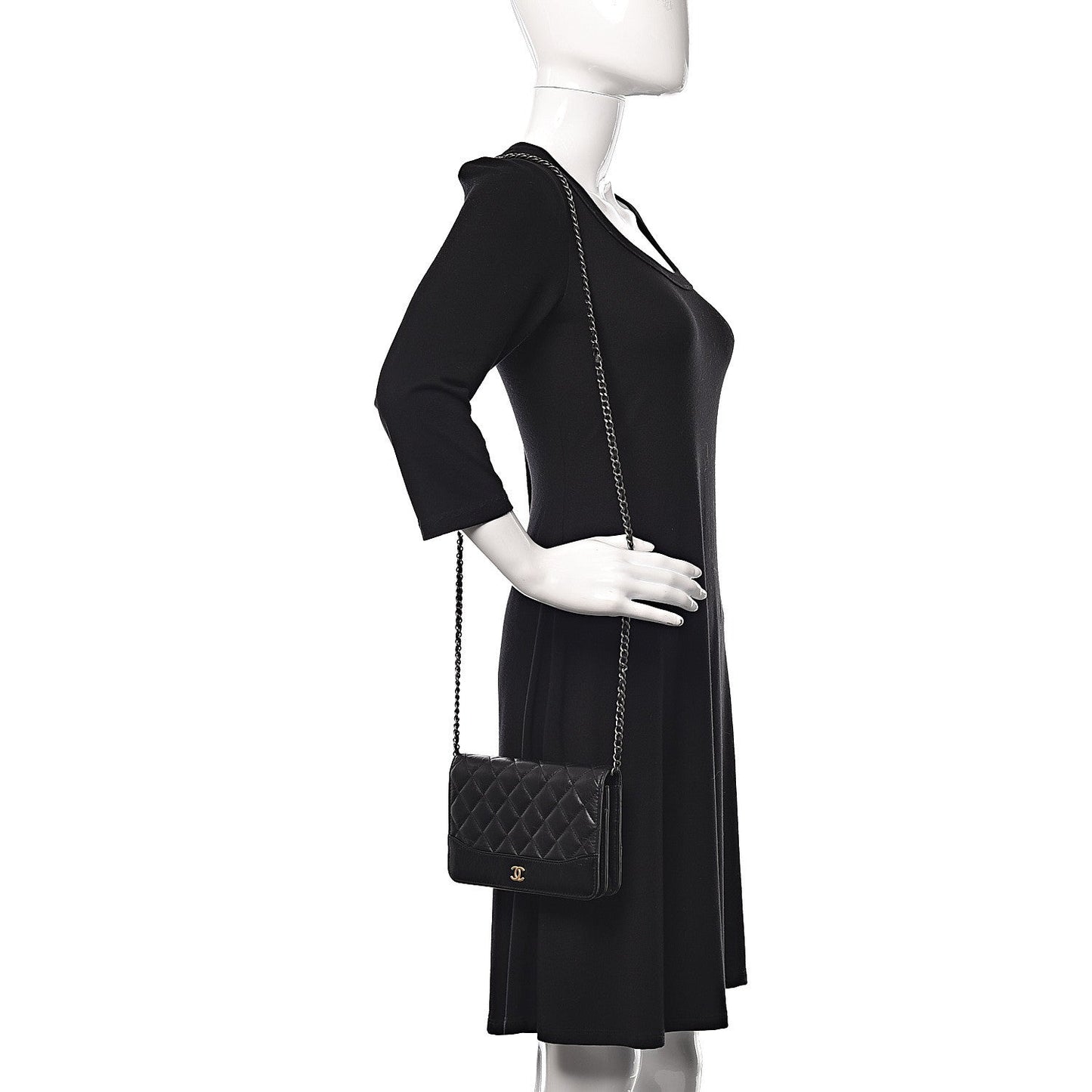 Chanel Aged Calfskin Quilted Gabrielle Wallet On Chain WOC Black