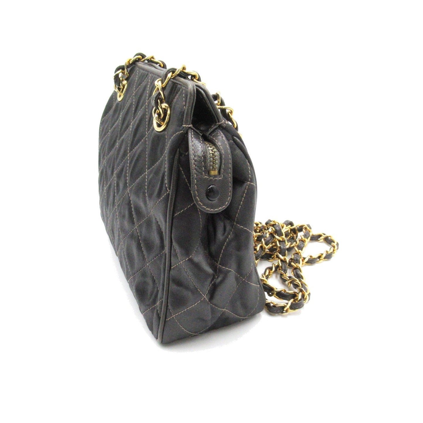 Chanel Chain Shoulder Bag Satin Gray