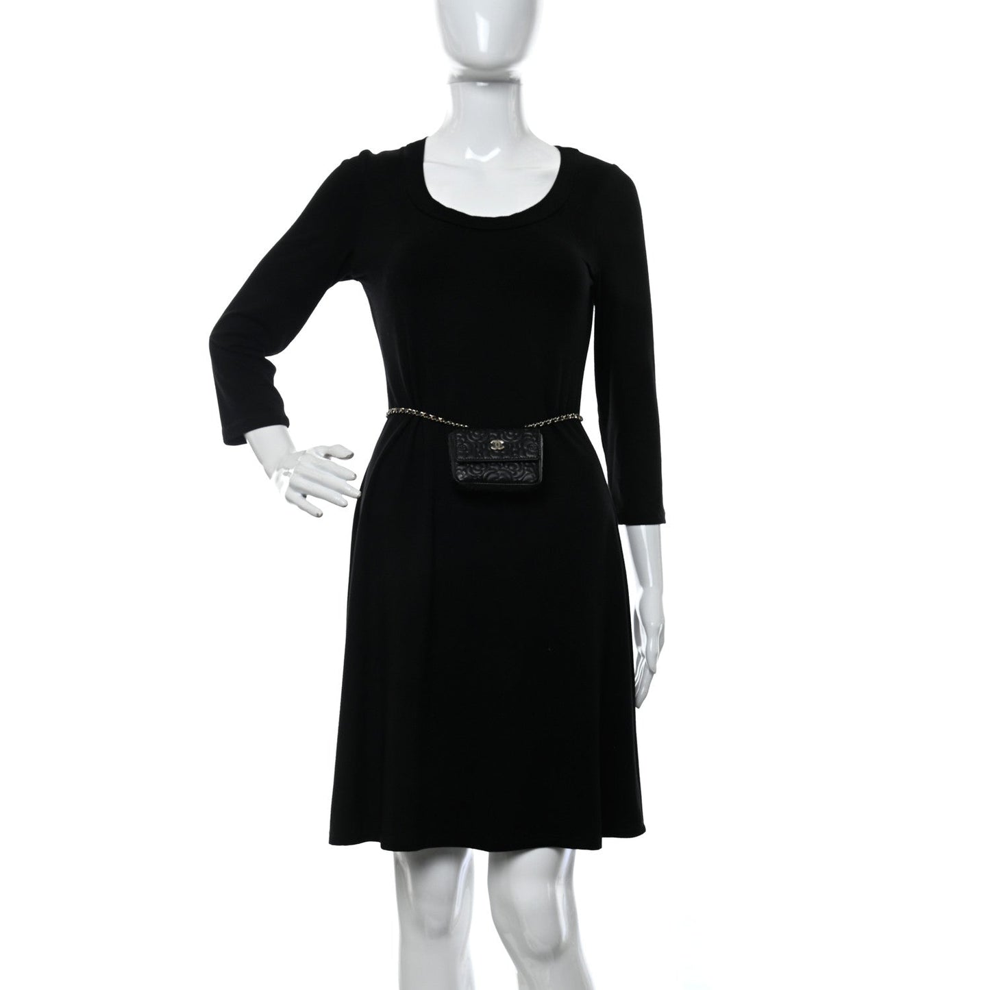 Chanel Lambskin Camellia Embossed Chain Belt Bag Black