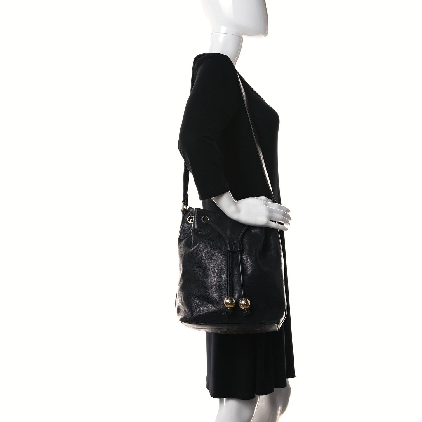 Chanel Caviar Drawstring Shoulder Bag Black
