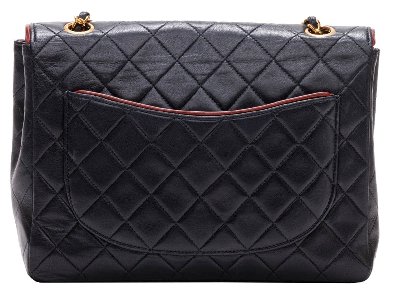 Chanel Matelasse Chain Shoulder Bag Lambskin Black Red