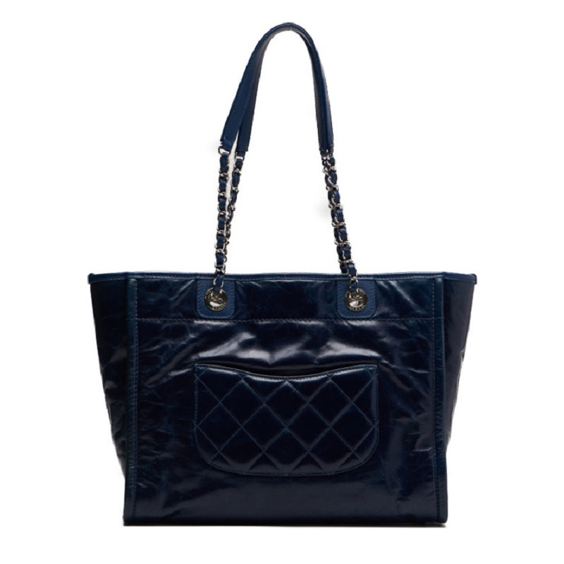 Chanel Deauville Double Chain Calf Navy Tote Bag