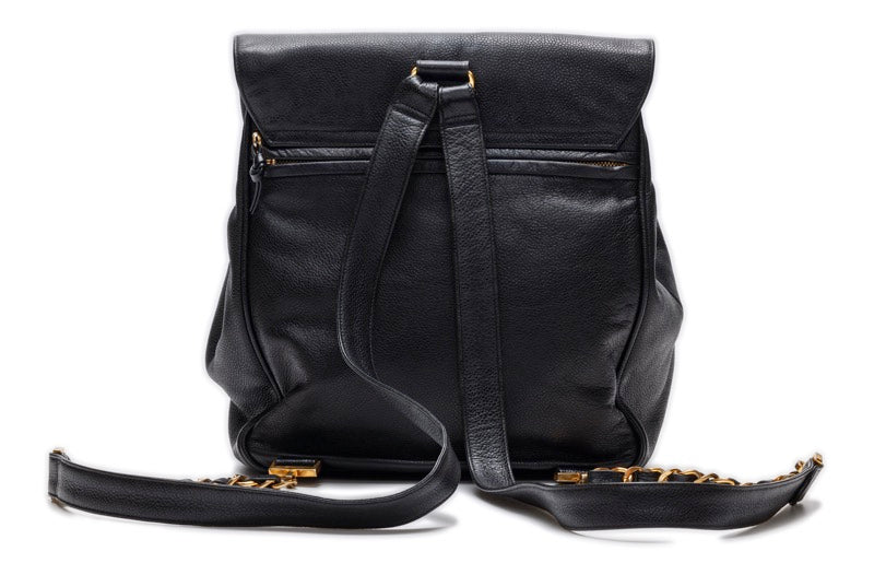 Chanel Turnlock Charm Double Chain Backpack Caviar Skin Black