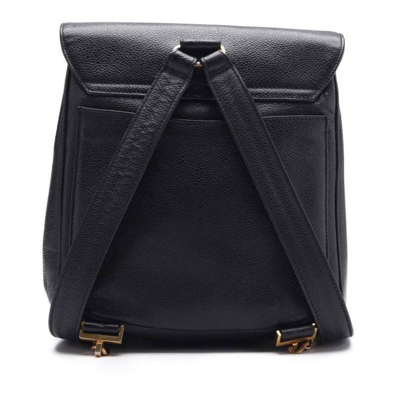 Chanel Round Flap Chain Backpack Caviar Skin Black