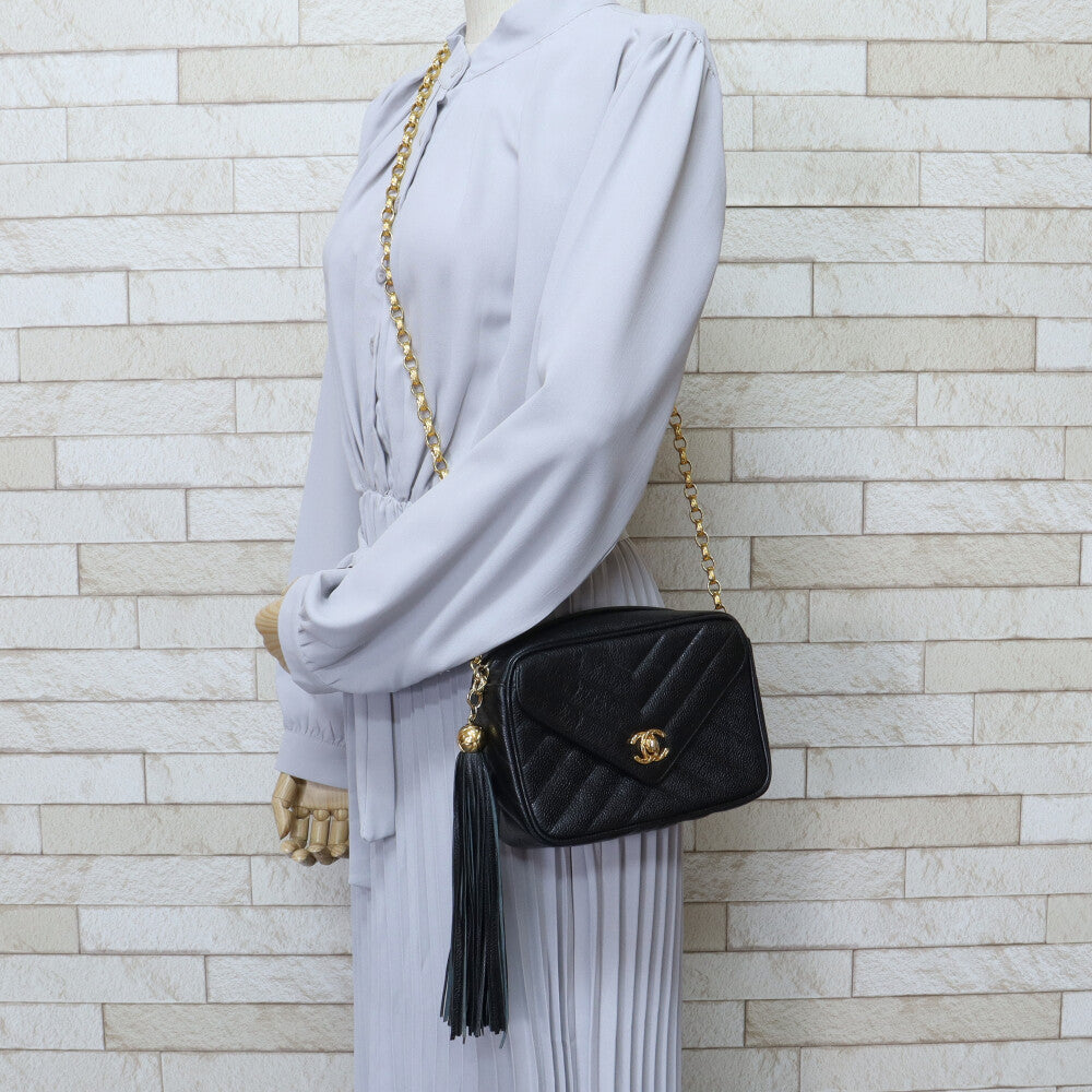 Chanel Tassel Chain Shoulder Bag Matte Caviar