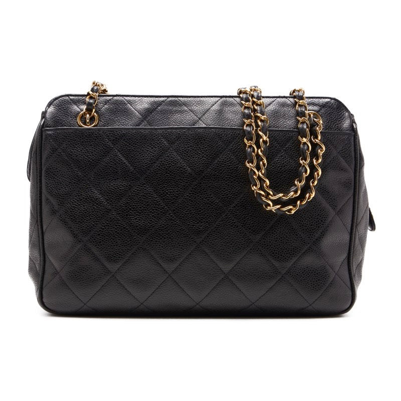 Chanel Matelasse Coco Mark Double Chain Shoulder Caviar Skin Black