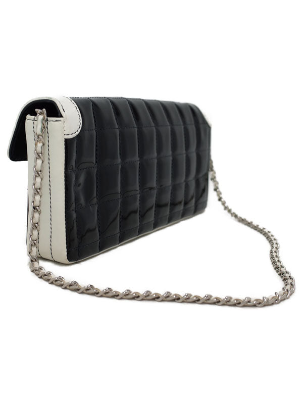 Chanel Patent Leather Black White Chocolate Bar Chain Shoulder Bag