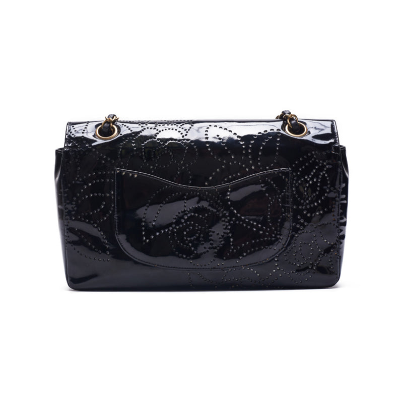 Chanel Camellia Punching Design Chain Enamel Black