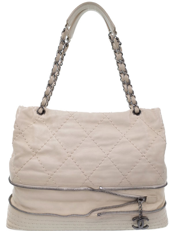 Chanel Wild Stitch Chain Tote Bag Shoulder Bag White
