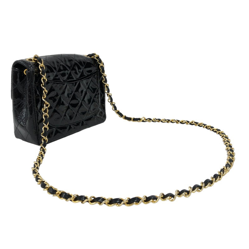 Chanel Mini Matelasse Gold Patent Shoulder Bag Black