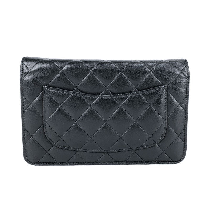 Chanel Classic Chain Wallet Shoulder Bag Black Silver